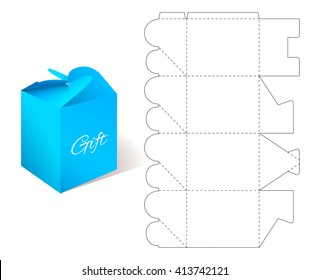 Box. Gift Blueprint Template. Mockup. Retail Cardboard with DIe-cut Pattern. Dieline.