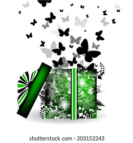 box with gift and butterflies. Vector