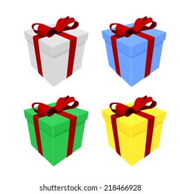 Box with a gift isolated on white background. Vector icons of gift boxes of different colors.