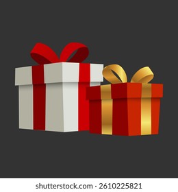 Box gift set present on gray backgound for decoration