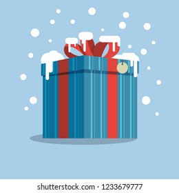Box with a gift in the snowt. Vector illustration