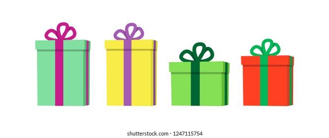 Box gift vector illustration collection. Christmas present cartoon.