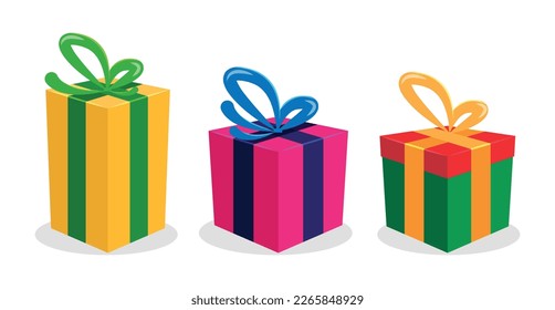 Box gift vector illustration collection. Christmas present cartoon.