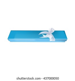 Box for a gift. Gift Box with White Ribbon and Bow ribbon. Vector illustration. Isolated vector object. White background. 3D rendering.