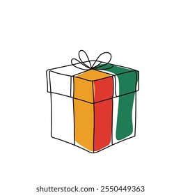 box with gifts and bow line art simple flat illustration