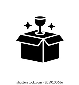 Box with glass glyph icon. Vector fill black illustration.