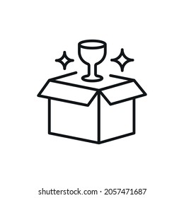 Box with glass linear icon. Thin line customizable illustration. Vector isolated outline drawing. Editable stroke