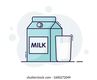 Box and glass of milk. Cartoon vector flat illustration.