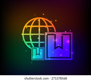 Box and global design on rainbow concept background,clean vector