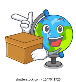 With box globe character cartoon style