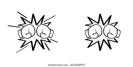 Box gloves. Boxing gloves icon. Fight concept. Sport, kickboxing, fighter symbol. Cartoon line hands. A pair of boxing gloves.