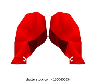 Guantes de caja dibujados por polígonos de gradiente rojo. Puede utilizarse como logotipo o como impresión para anuncios. Ilustración de color vectorial aislada en fondo blanco.