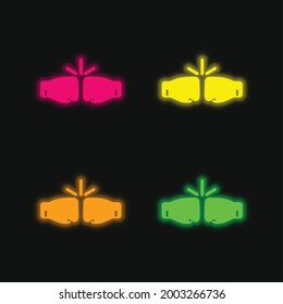 Box Gloves four color glowing neon vector icon