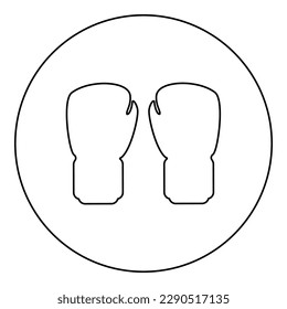 Box gloves pair fist protection equipment sportswear for punch workout sport icon in circle round black color vector illustration image outline contour line thin style