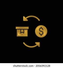 Box gold plated metalic icon or logo vector