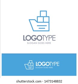 Box, Good, Logistic, Transportation, Ship Blue Outline Logo Place for Tagline