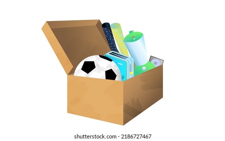 Box with goodies icon for website design. Brown old box with stuff.