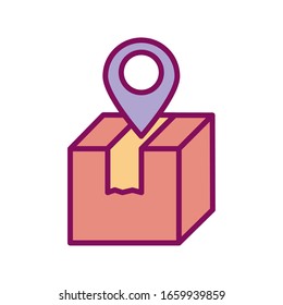 Box and gps mark kline and fill style icon design, Delivery logistics transportation shipping service warehouse industry and global theme Vector illustration