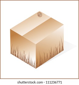 box with grass, cardboard from organic raw materials, green, closed