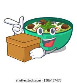 With box green churry above mascot table wood