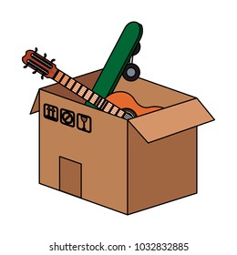 Box with guitar and skateboard