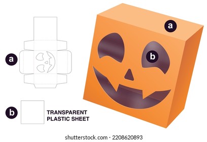 Box with Halloween window die cut template and 3D mockup