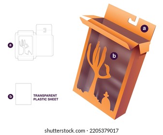 Box With Halloween Window And Hang Hole Die Cut Template And 3D Mockup