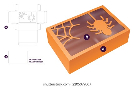 Box and Halloween window with transparent plastic sheet die cut template and 3D mockup