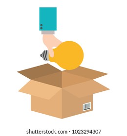 box with hand and bulb light
