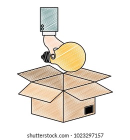 box with hand and bulb light