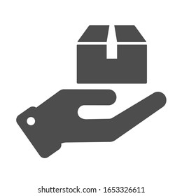 Box in hand vector icon isolated on white background. Shipping and home delivery line vector illustration for web design and mobile app ui