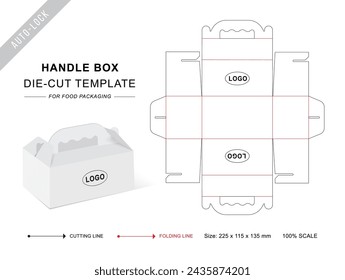 Box with Handle die cut template for food packaging