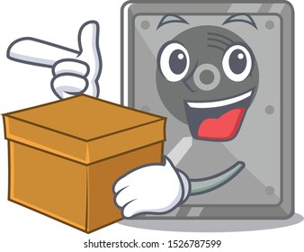 With box hard drive internal mascot isolated cartoon