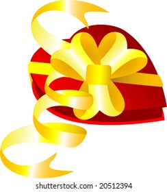 Box having the form of heart and decorated with tape and bow