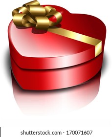 Box as heart with a golden bow
