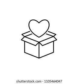 box with a heart outline icon. Element of logistic icon for mobile concept and web apps. Thin line box with a heart outline icon can be used for web and mobile on white background