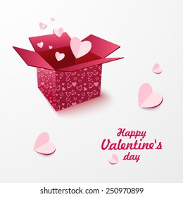 Box Heart Paper Sticker With Shadow Valentine's day vector illustration Postcard