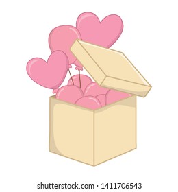 box with heart shaped balloons