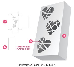 Box with hearts window die cut template and 3D mockup