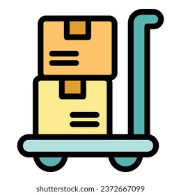 Box help cart icon outline vector. Migrant people. Family seeker color flat