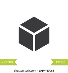box hexagon black web icon flat on white background vector template illustration 