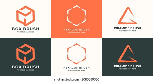 box hexagon triangle combined with brush stroke logo concept