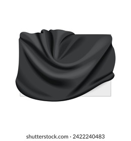 Box hidden with black cloth cover, silk fabric drapery on white board vector illustration