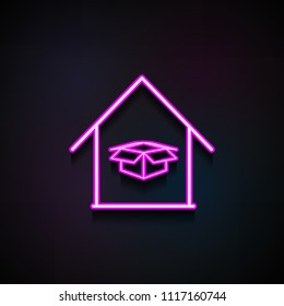 box in home icon. Element of logistics icons for mobile concept and web apps. Neon box in home icon can be used for web and mobile apps