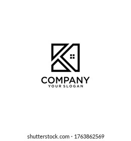 Box home logo design, the letter "K" is designed to be a symbol or Icon of the house vector, Real estate