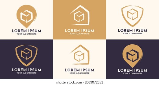 Geschenkbox-Standort Logistik-Ladung kombiniert mit Logo-Konzept für Pinselstrich