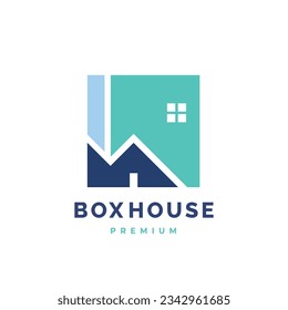 Box house logo design template, building with abstract and minimalist shape style