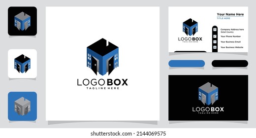 Diseño de plantillas de logotipo de la casa de caja con diseño de tarjeta de visita