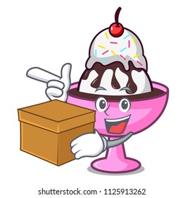 With box ice cream sundae character cartoon