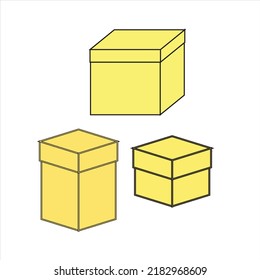 Box icon of 3 types: color, black and yellow , outline. vector sign symbol.